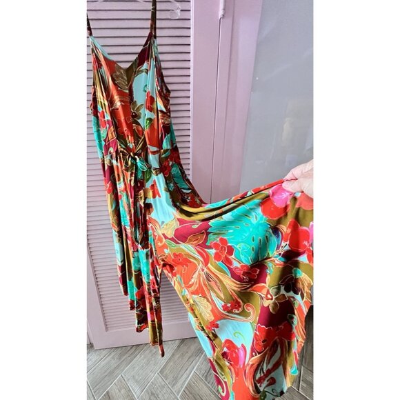 IVY STREET Sz XL Wide Leg JUMPSIUT Spaghetti Strap Tropical Floral Pockets NICE - Picture 13 of 16